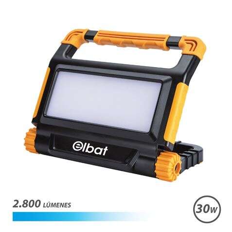 Elbat Foco Recargable 30W - Luz Fria, 6000K - 2800 Lumenes - Bateria 3.7V / 8000Mah - Recargable Con Cable Usb - Cable De Carga Tipo C Incluido - 3 Modos De Trabajo - Color Negro