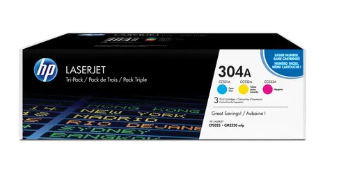 HP Toner Laser Tricolor 304A Pack de 3 (CC531, CC532, CC533)