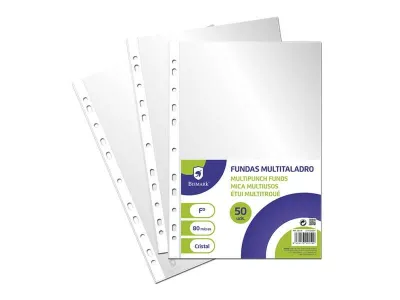 Bismark Pack de 50 Fundas Multitaladro Folio 80 Micras Acabado Cristal