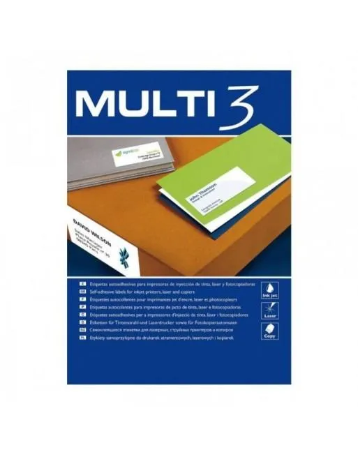 Multi-3 Etiquetas Adhesivas 105X42,4Mm Inkjet/Láser C/Rectos 14 X 500H Blanco
