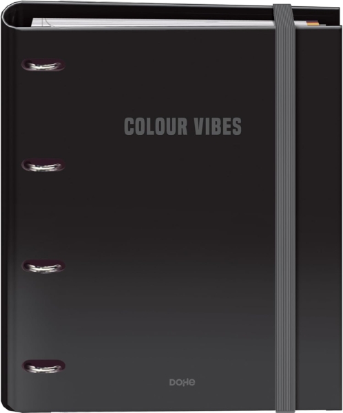 Dohe Colour Vibes Carpeta De 4 Anillas Mixtas De 35Mm Recambio 100 Hojas Cuadricula 5Mm - Formato A4 - Cierre Con Goma - Incluye 4 Separadores Y Sobre De Polipropileno - Color Negro