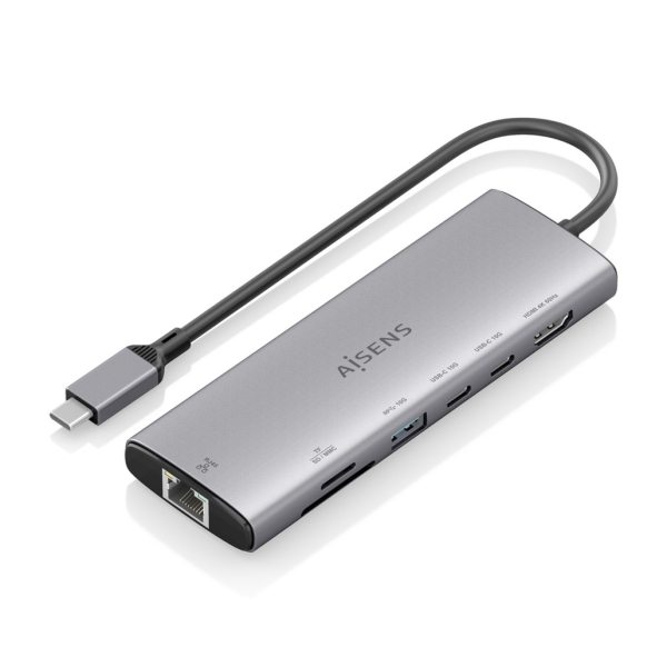 Aisens Usb-C Dock 7 En 1 - Usb-C A 1Xhdmi - 1Xrj45 - 1Xusb-A 10G - 2Xusb-C 10G - 1Xsd - 1Xmicrosd - 20Cm - Color Gris