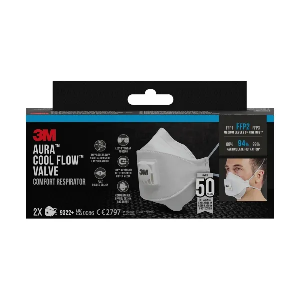 3M Aura Comfort Cool Flow FFP2 Mascarillas Desechables Pack de 2 Color Blanco