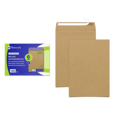 Bismark Pack de 6 Sobres de Papel Kraft 90gr 184x261mm Cierre Autoadhesivo Marrón