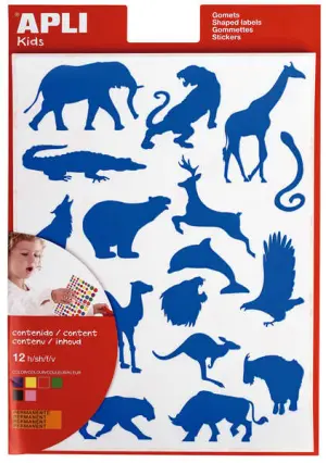 Apli Gomets Animales Salvajes - 204 Unidades - Adhesivo Base Agua, 100% Reciclables