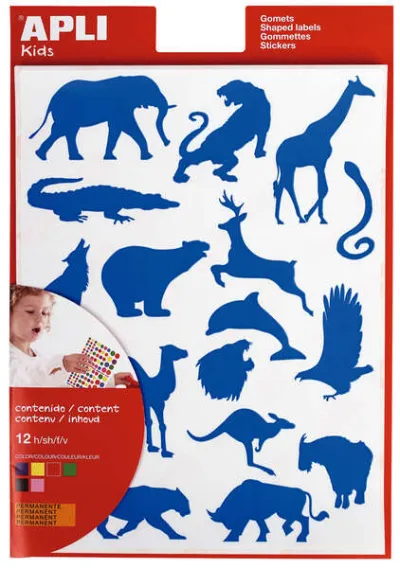 Apli Gomets Animales Salvajes - 204 Unidades - Adhesivo Base Agua, 100% Reciclables