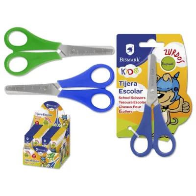 Bismark Kids Tijera Escolar Para Zurdos - Mangos En Plastico - Punta Roma - Colores Azul Y Verde