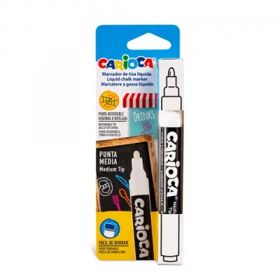 Carioca Rotulador de Tiza Líquida Blanco - Punta Reversible, Base de Agua, Fácil de Borrar