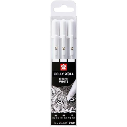 Talens Sakura Bolígrafos Gelly White Fino/Medio/Grueso Gel Brillante Estuche De 3 Blanco