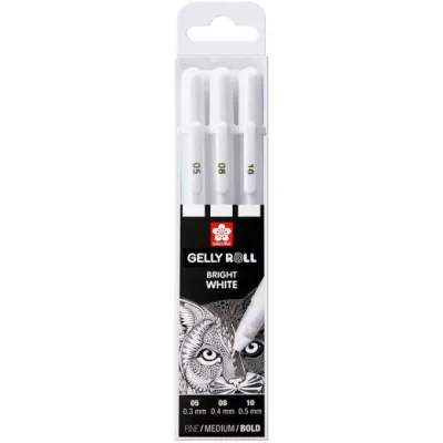 Talens Sakura Bolígrafos Gelly White Fino/Medio/Grueso Gel Brillante Estuche De 3 Blanco
