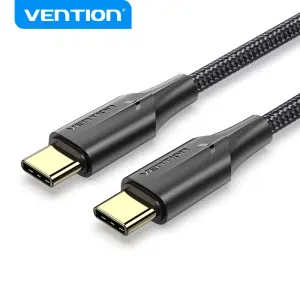 Vention Cable USB-C Macho a USB-C Macho 3A 60W LED - 3m Algodon Trenzado Negro