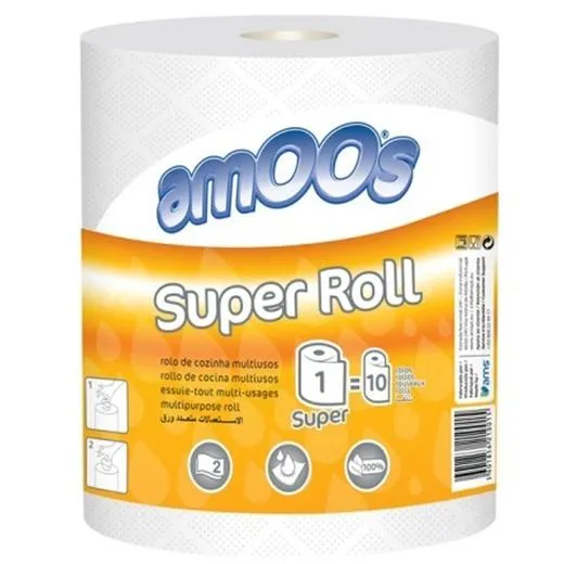 Amoos Papel De Cocina Super Roll 2C Multiusos Rollo 91M Blanco