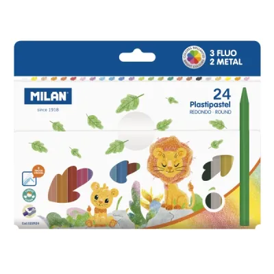Milan Pack de 24 Ceras Redondas de Colores - 3 Fluo y 2 Metal Surtidos