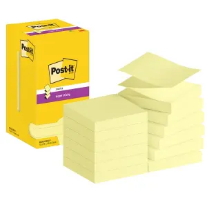 Post-it Super Sticky Pack de 12 Blocs de 90 Notas Adhesivas Reposicionables 76x76mm Amarillo Claro