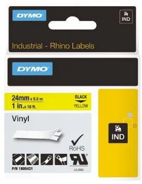 Dymo Cinta De Etiquetas Industrial Adhesiva Id1-24 - Negro Sobre Amarillo - 24Mmx5´5M - Vinilo - Rotuladora Rhino