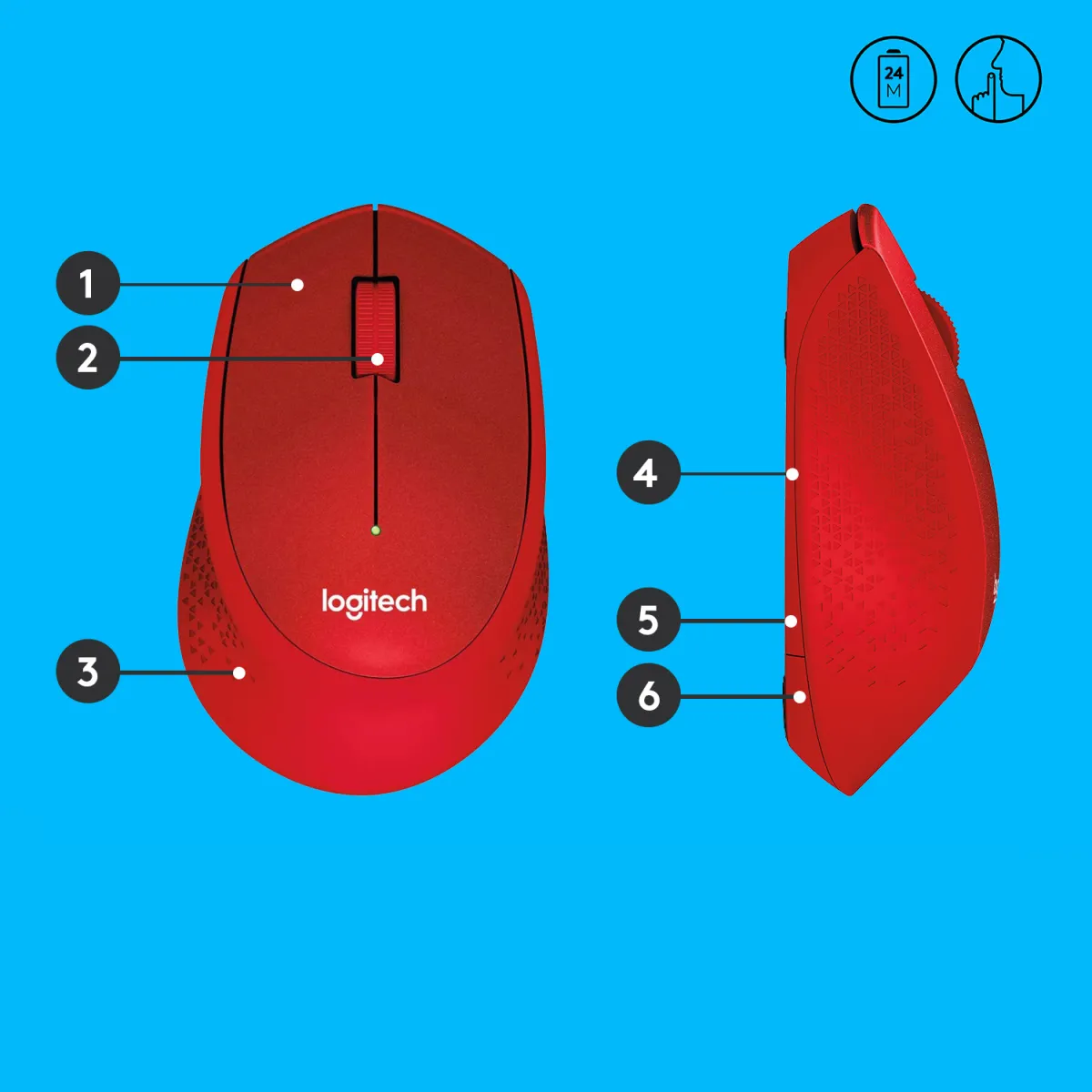 Logitech M330 Silent Plus Raton Inalambrico 1000dpi - Silencioso - 3 Botones - Uso Diestro - Color Rojo