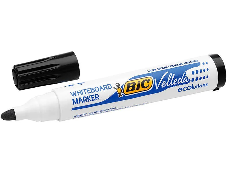 Bic Velleda 1701 Ecolutions Marcadores Para Pizarra - Punta Redonda - Trazo De 1.5 Mm - Tinta Con Base De Alcohol - Ecologico - Borrado Optimo - Color Negro