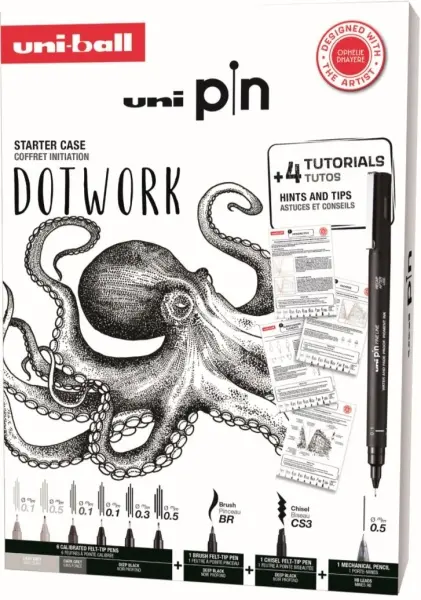Uni-ball Uni Pin Dotwork Pack 8 Rotuladores 0.1, 0.3, 0.5, Brush + Portaminas Shalaku S