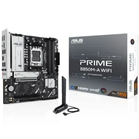 Asus Prime B850M-A Wifi Placa Base Am5 -Wifi, Bluetooth, 4X Ddr5, 3X M2, 4X Sata Iii, Pcie 3.0, 4.0, Usb 2.0, 3.2, Usb-C, Rj-45, Hdmi, Displayport - Factor De Forma Microatx
