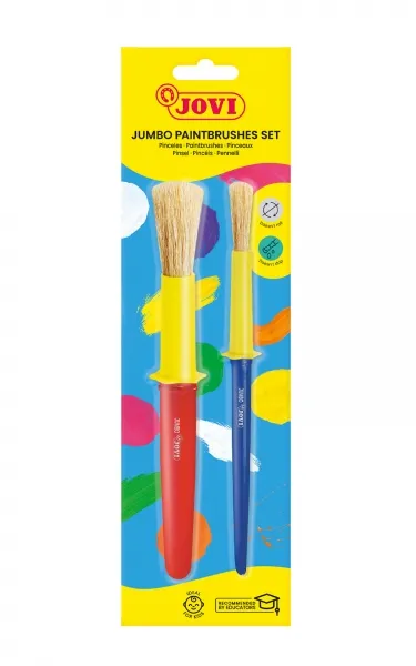 Jovi Jumbo Paint Brushes Pack 1 Pincel Mediano + 1 Pincel Grueso - Pelo Natural - Mango De Plastico - No Gotean - Facil Limpieza - Sistema De Corona Anti-Rodamiento - Color Varios