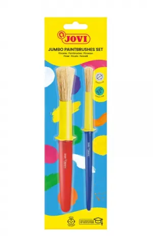 Jovi Jumbo Paint Brushes Pack 1 Pincel Mediano + 1 Pincel Grueso - Pelo Natural - Mango de Plastico - No Gotean - Facil Limpieza - Sistema de Corona Anti-Rodamiento - Color Varios