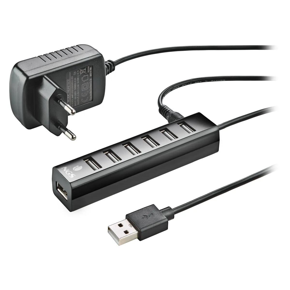 Hub Usb 2.0 Ngs A 7Xusb-A Con Adaptador De Corriente