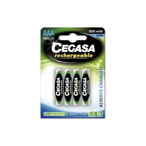 Cegasa Pack de 4 Pilas Recargables AAA HR03 800mAh Tecnología RTU