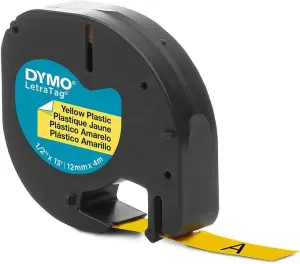 Dymo LetraTag S0721620 Cinta de Etiquetas Original 12mm x 4m Negro sobre Amarillo