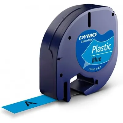 Dymo LetraTag S0721650 Cinta de Etiquetas Original 12mm x 4m Texto Negro sobre Azul