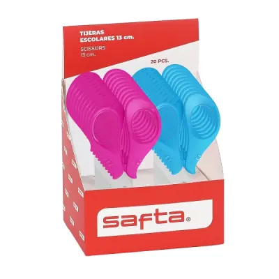 Safta Expositor Con 20 Tijeras 13cm Asas Ergonómicas Punta Redonda Acero Colores Surtidos