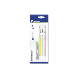 Bismark Pack de 3 Portaminas 0.7mm HB con 1 Cajita de Minas - Punta Retráctil