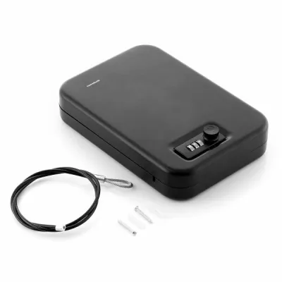 InnovaGoods Caja de Seguridad Portátil con Cable de Acero y Cerradura de Combinación - 24.5x5.5x16.5cm - Color Negro