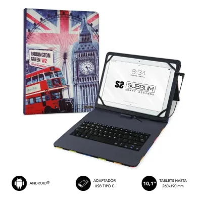 Subblim Keytab Pro Usb - Teclado Con Funda Universal Para Tablets - Comodidad Y Flexibilidad Al Escribir - Angulo Ideal Para Escribir O Ver Videos - Atril Magnetico - Colores Varios