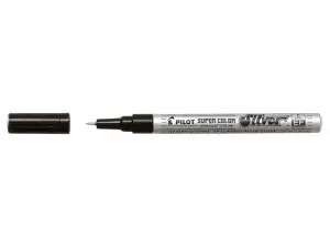 Pilot Super Color Rotulador Permanente Fino - Punta de 1mm de Poliacetal - Tinta muy Densa y Opaca - Cuerpo Metalico - Color Plata