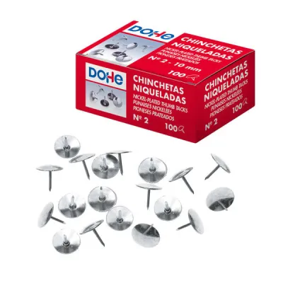 Dohe Pack de 100 Chinchetas Niqueladas Nº2 para Papelería y Oficina