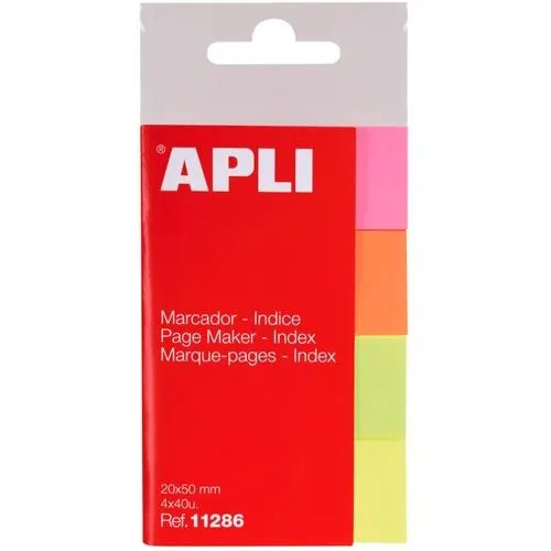 Apli Pack de 160 Índices Adhesivos de Papel 50x20mm en Colores Amarillo, Rosa, Naranja y Verde