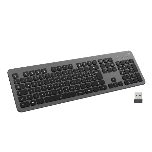 Ewent Teclado Inalambrico - Bateria De Litio Recargable De 300Mah - Disposicion Italiana Qwerty It - Retroiluminacion - Teclas De Bajo Perfil Y Silenciosas - Color Negro/Gris