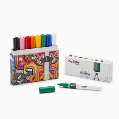Carioca Pack de 8 Marcadores Acrílicos 2mm en Caja Rígida - Tinta Super Pigmentada