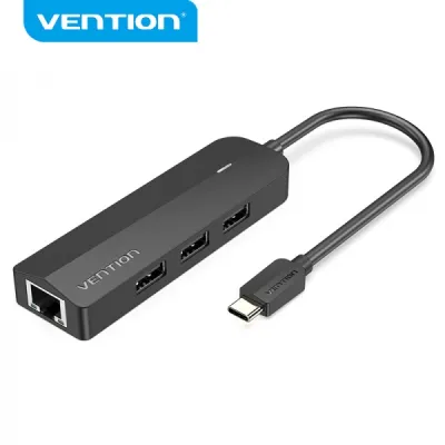 Vention HUB 5 en 1 USB-C a 3xUSB 2.0/RJ45/Micro B Powered 0.15m Negro