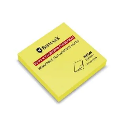 Bismark Bloc De 100 Notas Adhesivas 76X76Mm - Color Amarillo Neon