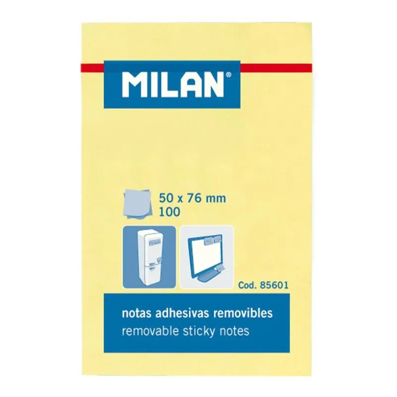 Milan Bloc Notas Adhesivas Removibles 100H 50X76 Amarillo Claro