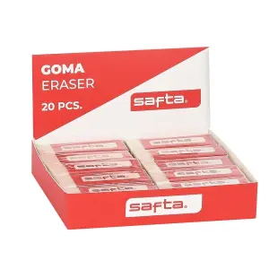 Safta Expositor con 20 Gomas PVC Borrado Limpio Suave al Tacto Color Blanco