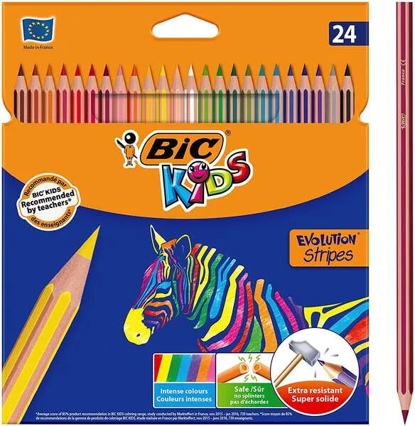 Bic Lápices De Colores Kids Evolution Stripes Estuche 24 Unidades