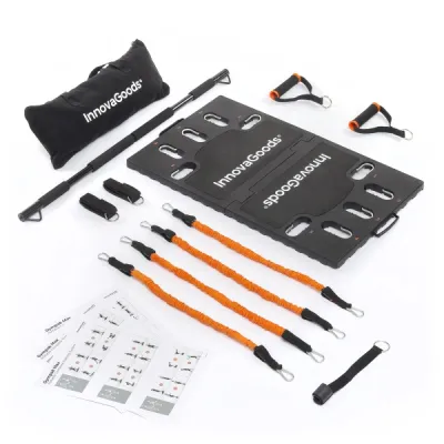 InnovaGoods Gympak Max Set de Entrenamiento Portátil - Resistencia Ajustable - Compacto - 51x87x3cm - Negro y Naranja