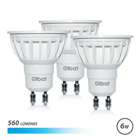 Elbat Pack de 3 Bombillas LED GU10 6W 560Lm Luz Fría Color Blanco