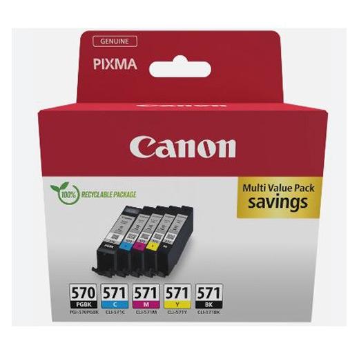 Canon Tinta Ecopack Pgbk+ Bk/C/M/Y - Pixma Ts 5051/5053/5055/6050/6051/6052/8051/8052/9050/9055 - Pgi 570 + Cli 571