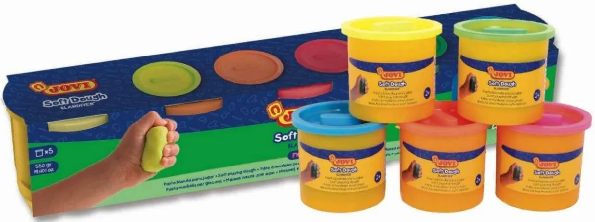 Jovi Soft Dough Estuche de 5 Botes 110G - Blanda y Flexible - Fomenta Creatividad