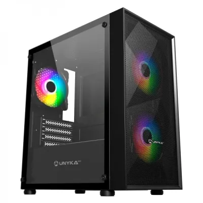 Unykach MIR B200 Caja Gaming Micro ATX Mini ITX Vidrio Templado 3 Ventiladores ARGB