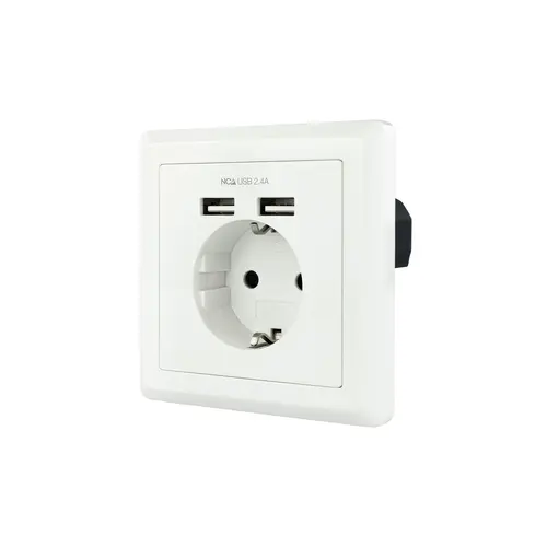 Nanocable Roseta Schuko Empotrable con 2 Tomas USB 2.4A - Color Blanco