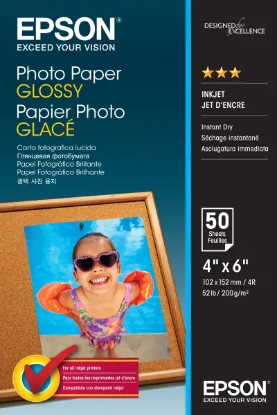 Epson Papel Fotográfico Glossy Pack 50 Hojas 10x15cm 200g/m2 Compatible Inkjet